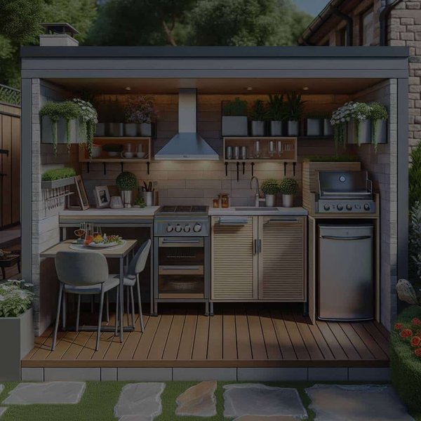 Quels sont les éléments clés pour aménager une cuisine extérieure compacte et fonctionnelle ?